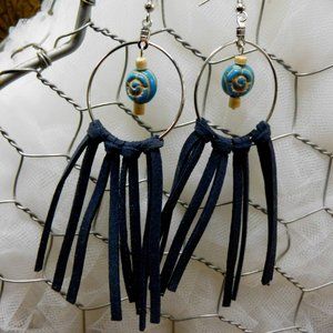 ‼️. SOLD‼️.  Silver, Turquoise and black leather earrings